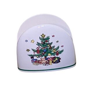 Nikko Christmastime Napkin Holder Ceramic White Holiday Tree Japan Excellent